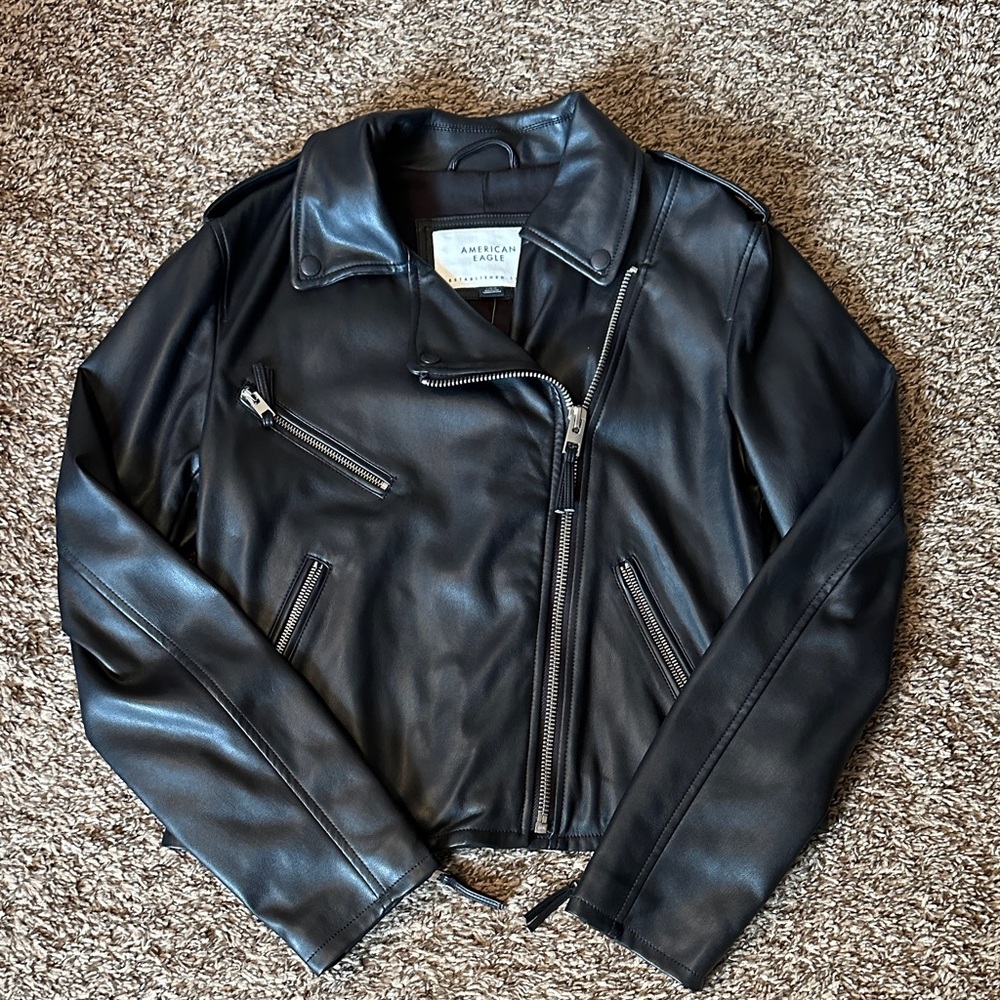 American Eagle Outfitters Black Vegan Leather Moto Jacket